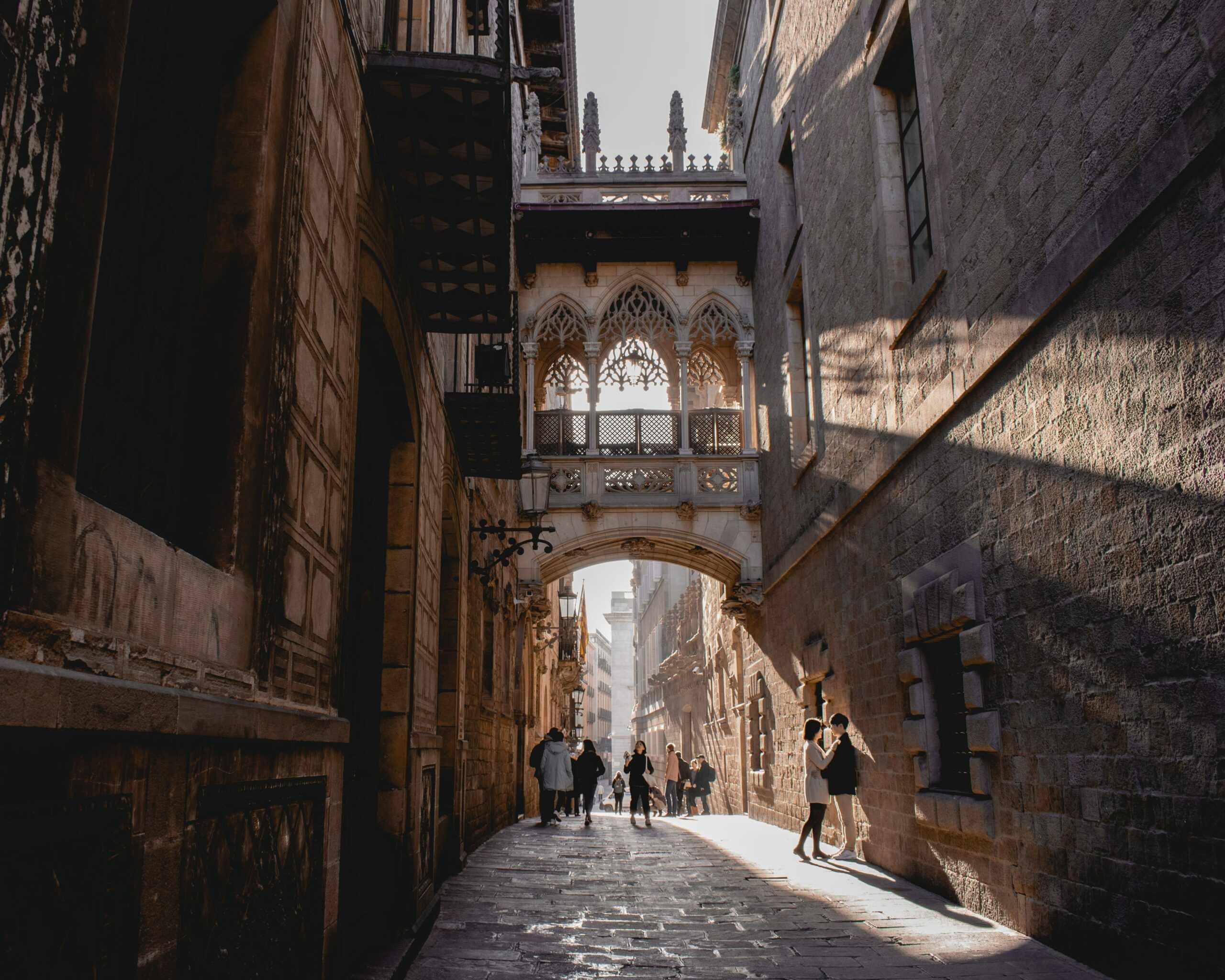 Carre del Bisbe City Street in Barcelona, Spain