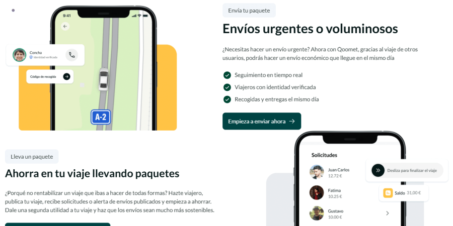 Qoomet is an app-based platform offering P2P courier delivery services. [Screenshot from Qoomet website]